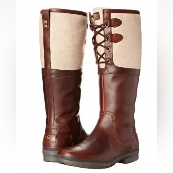 UGGS Leather Tall Lace up Winter Waterproof Boots - Picture 1 of 14
